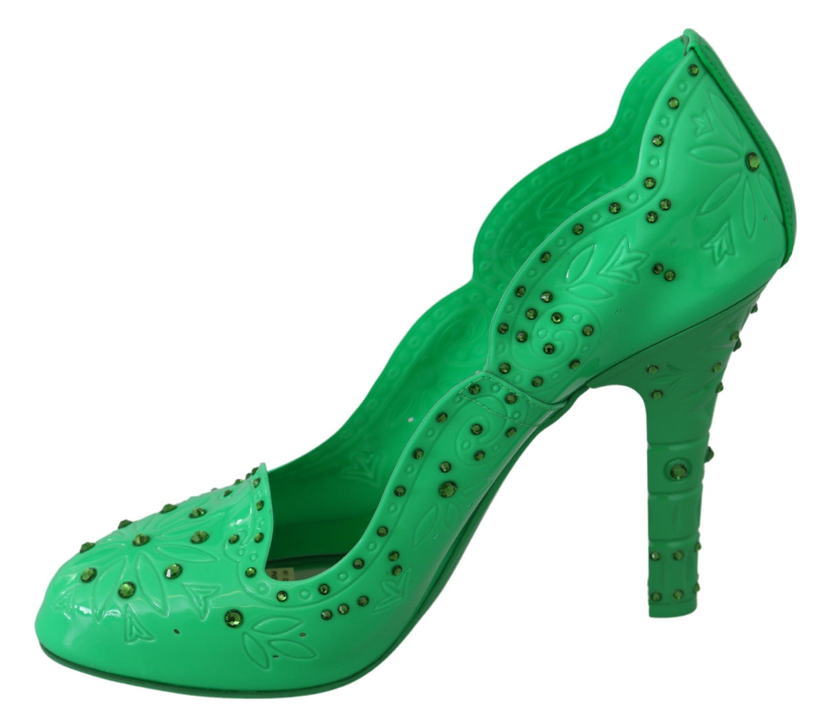 Dolce & Gabbana Green Crystal Floral CINDERELLA Heels Shoes - Eljoys Fashion 