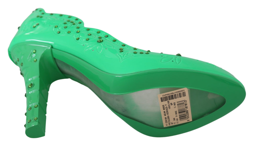 Dolce & Gabbana Green Crystal Floral CINDERELLA Heels Shoes - Eljoys Fashion 