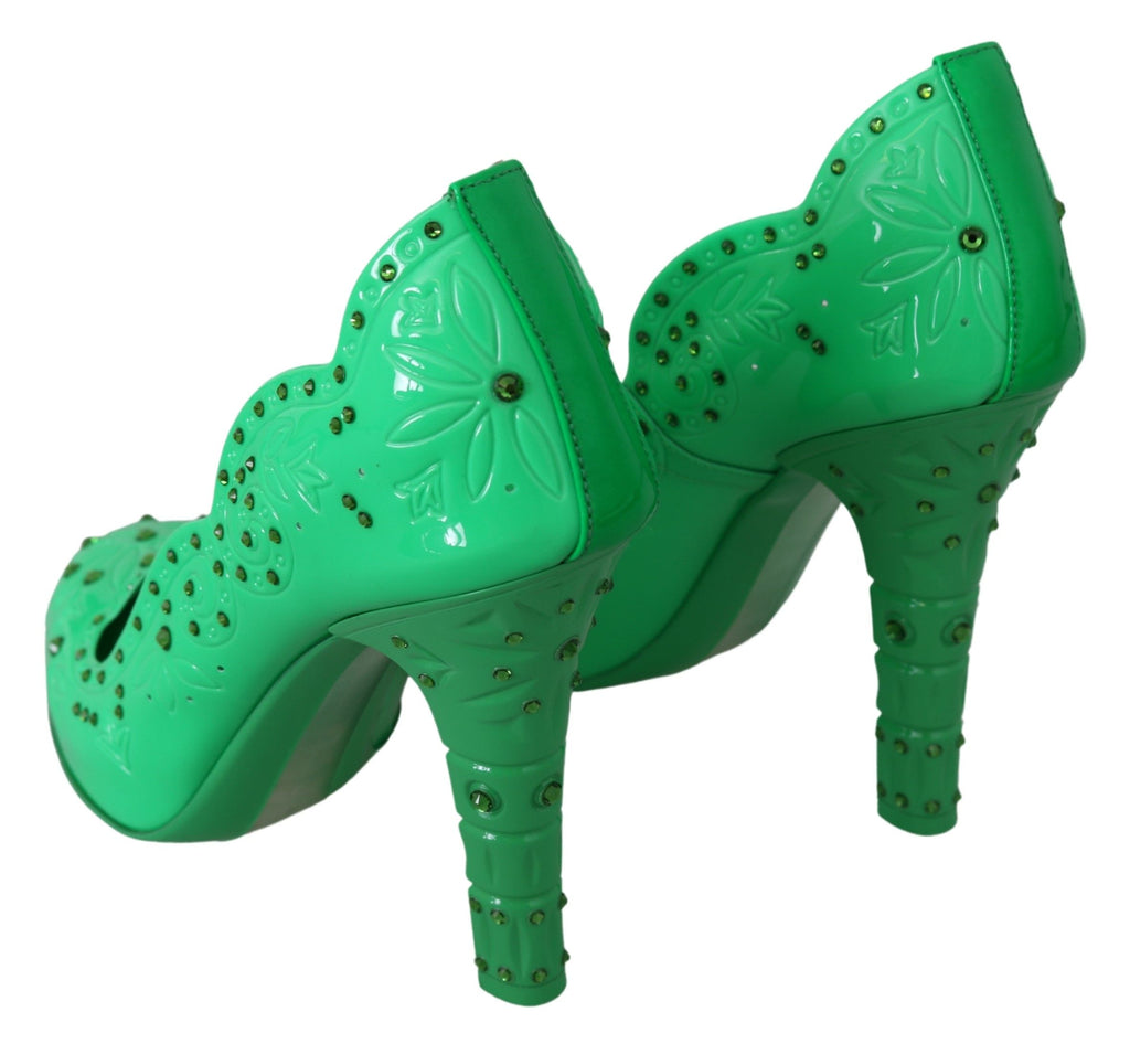 Dolce & Gabbana Green Crystal Floral CINDERELLA Heels Shoes - Eljoys Fashion 