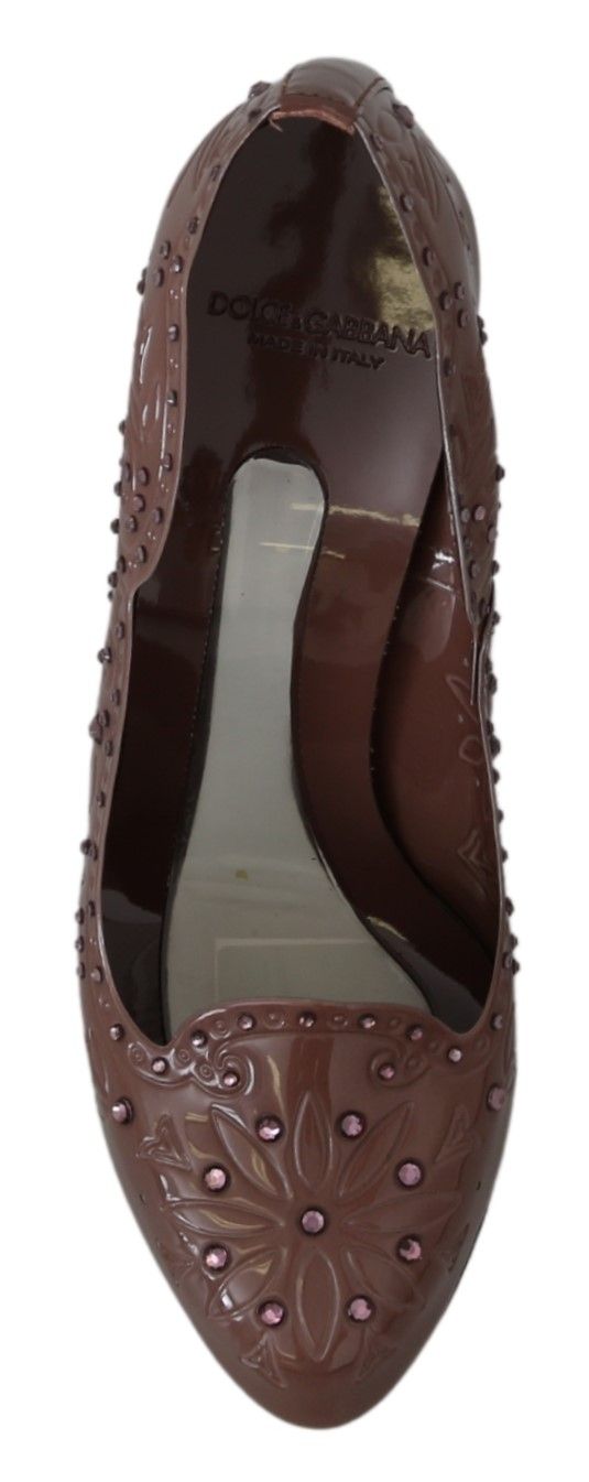 Dolce & Gabbana Brown Floral Crystal Heels CINDERELLA Shoes Dolce & Gabbana
