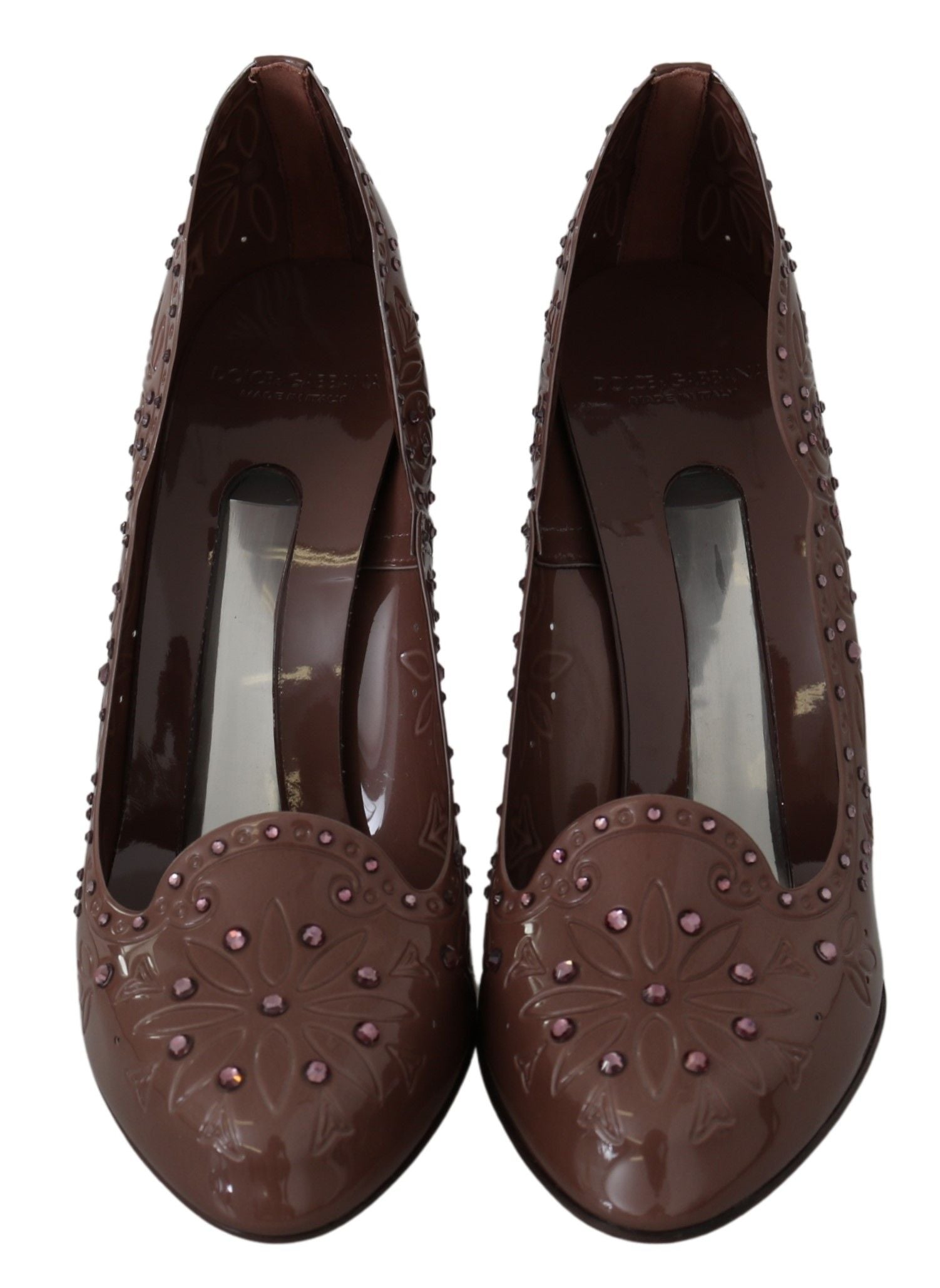 Dolce & Gabbana Brown Floral Crystal Heels CINDERELLA Shoes Dolce & Gabbana