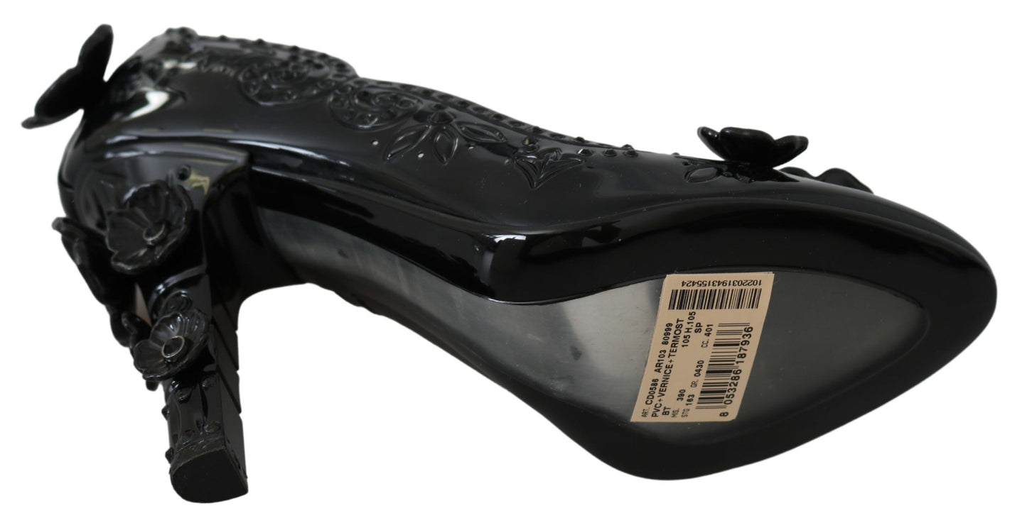 Dolce & Gabbana Black Floral Crystal CINDERELLA Heels Shoes Dolce & Gabbana