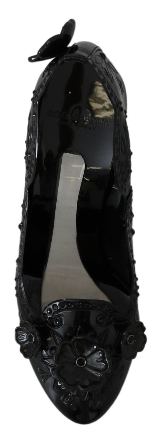 Dolce & Gabbana Black Floral Crystal CINDERELLA Heels Shoes Dolce & Gabbana