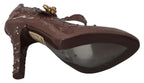Dolce & Gabbana brown floral crystal Cinderella heels shoes with elegant flower design and sparkling embellishments.