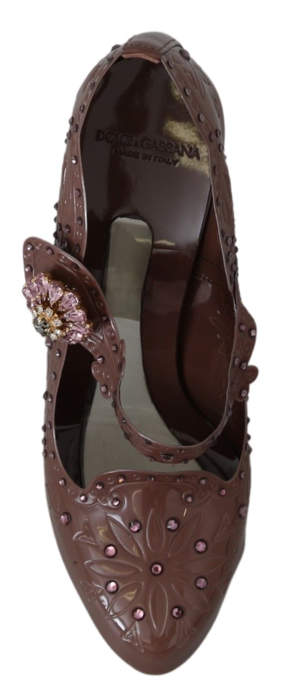 Dolce & Gabbana brown floral crystal Cinderella heels shoes with elegant design and intricate floral details.