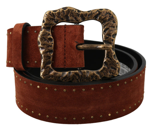 Dolce & Gabbana Brown Suede Leather Studded Baroque Belt Dolce & Gabbana