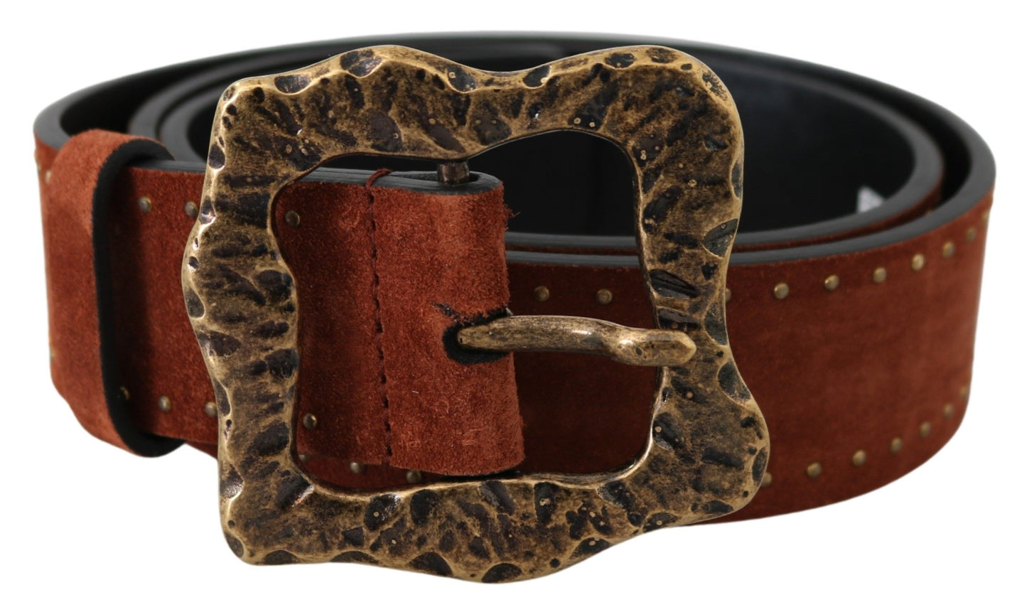 Dolce & Gabbana Brown Suede Leather Studded Baroque Belt Dolce & Gabbana
