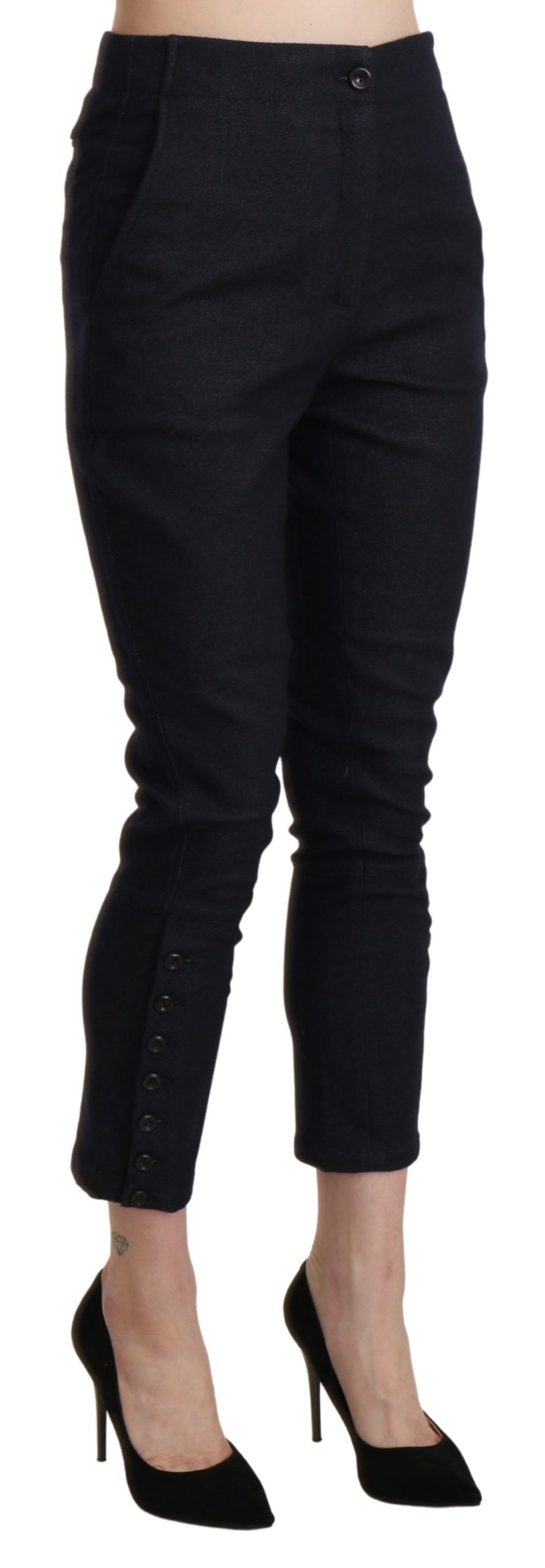 Ermanno Scervino Black High Waist Capri Cropped Cotton Pants Ermanno Scervino