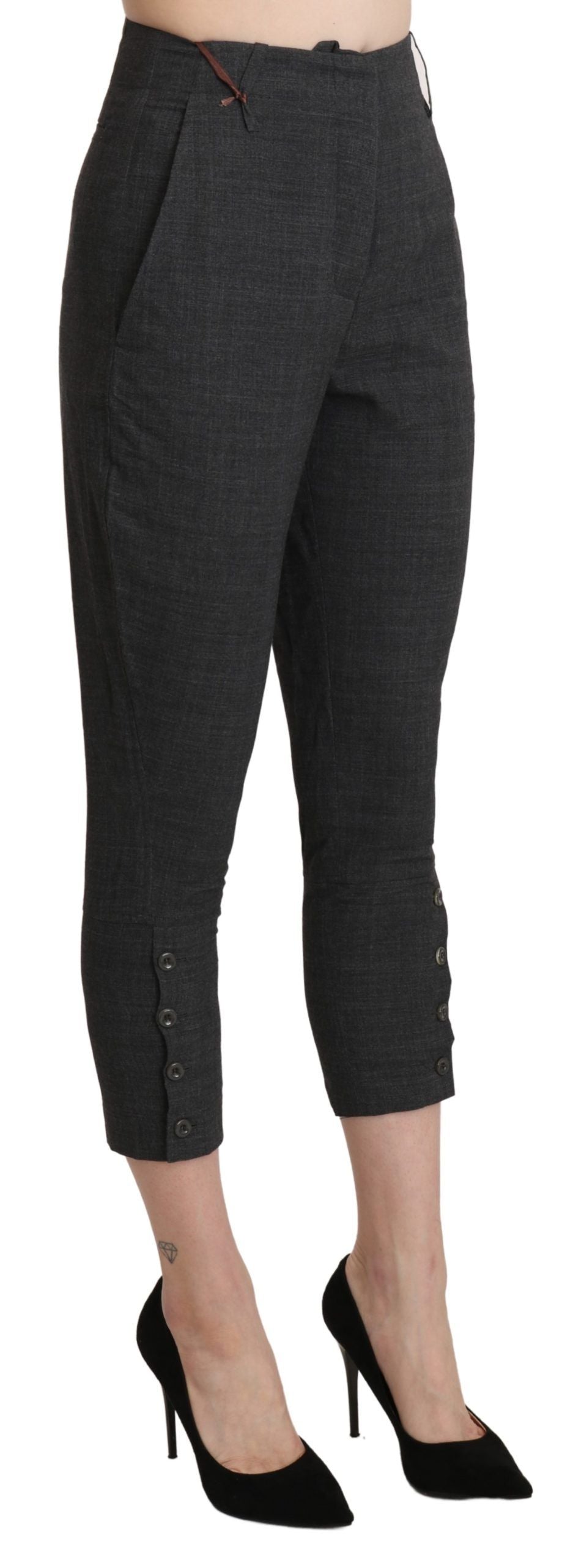 Ermanno Scervino Gray High Waist Capri Cropped Cotton Pants Ermanno Scervino