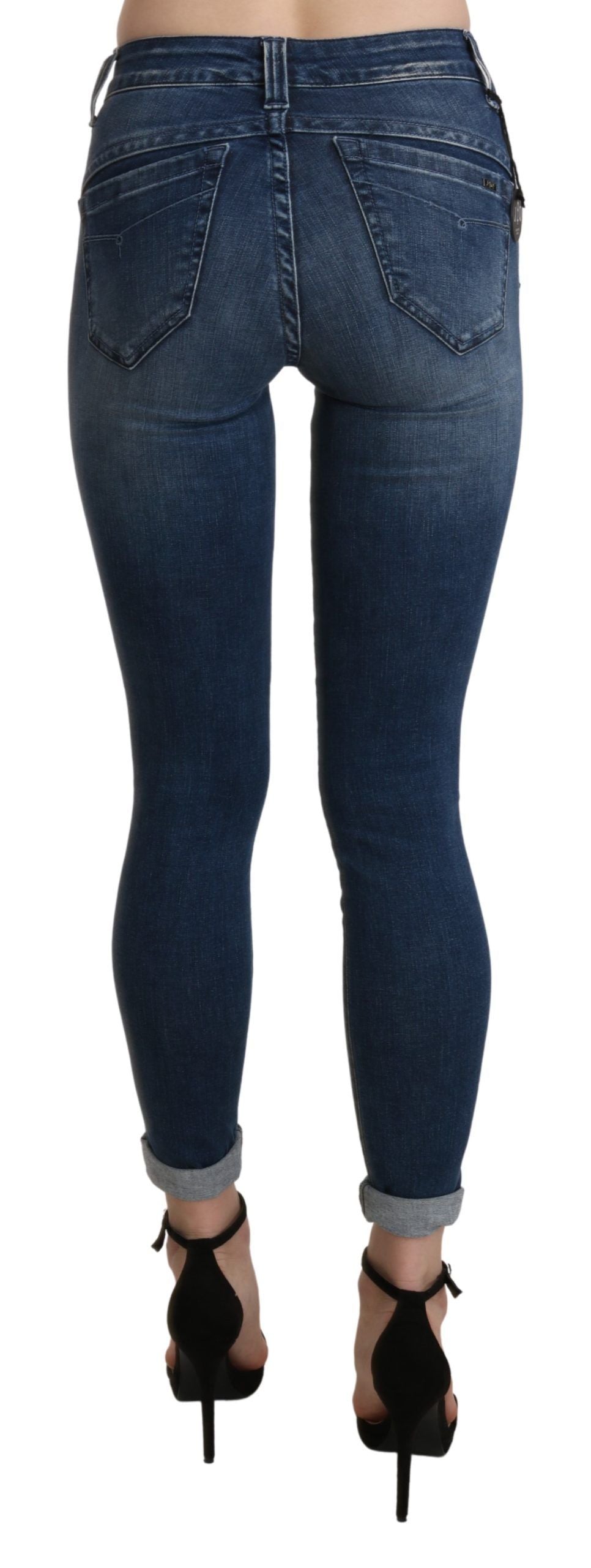 Ermanno Scervino Blue Washed High Waist Skinny Cropped Cotton Jeans Ermanno Scervino