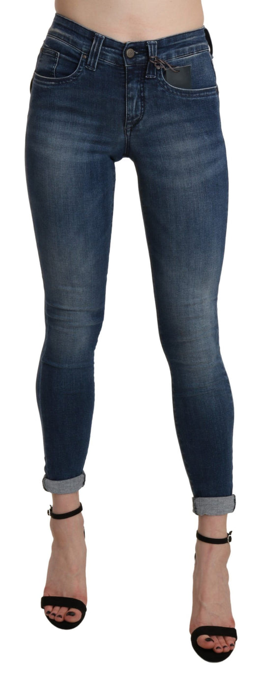 Ermanno Scervino Blue Washed High Waist Skinny Cropped Cotton Jeans Ermanno Scervino