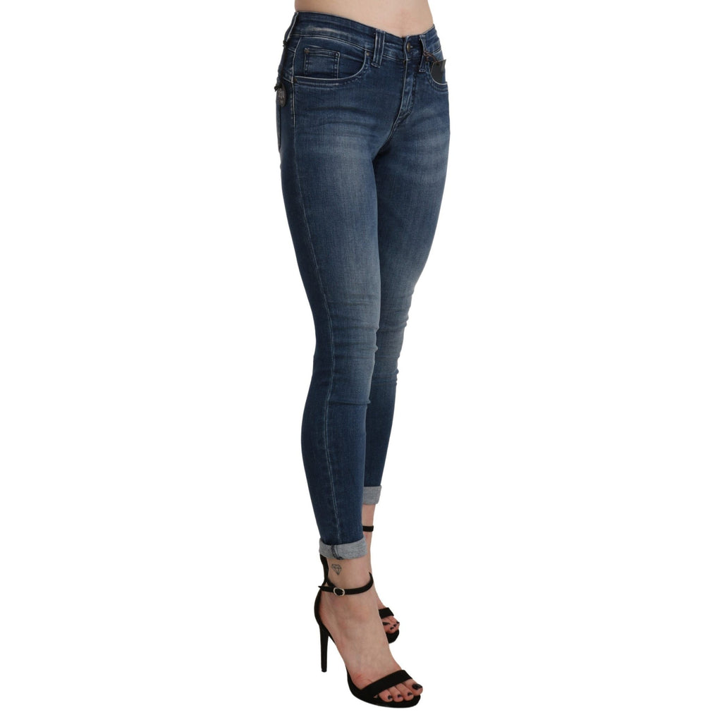Ermanno Scervino Blue Washed High Waist Skinny Cropped Cotton Jeans