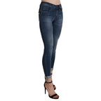 Ermanno Scervino Blue Washed High Waist Skinny Cropped Cotton Jeans