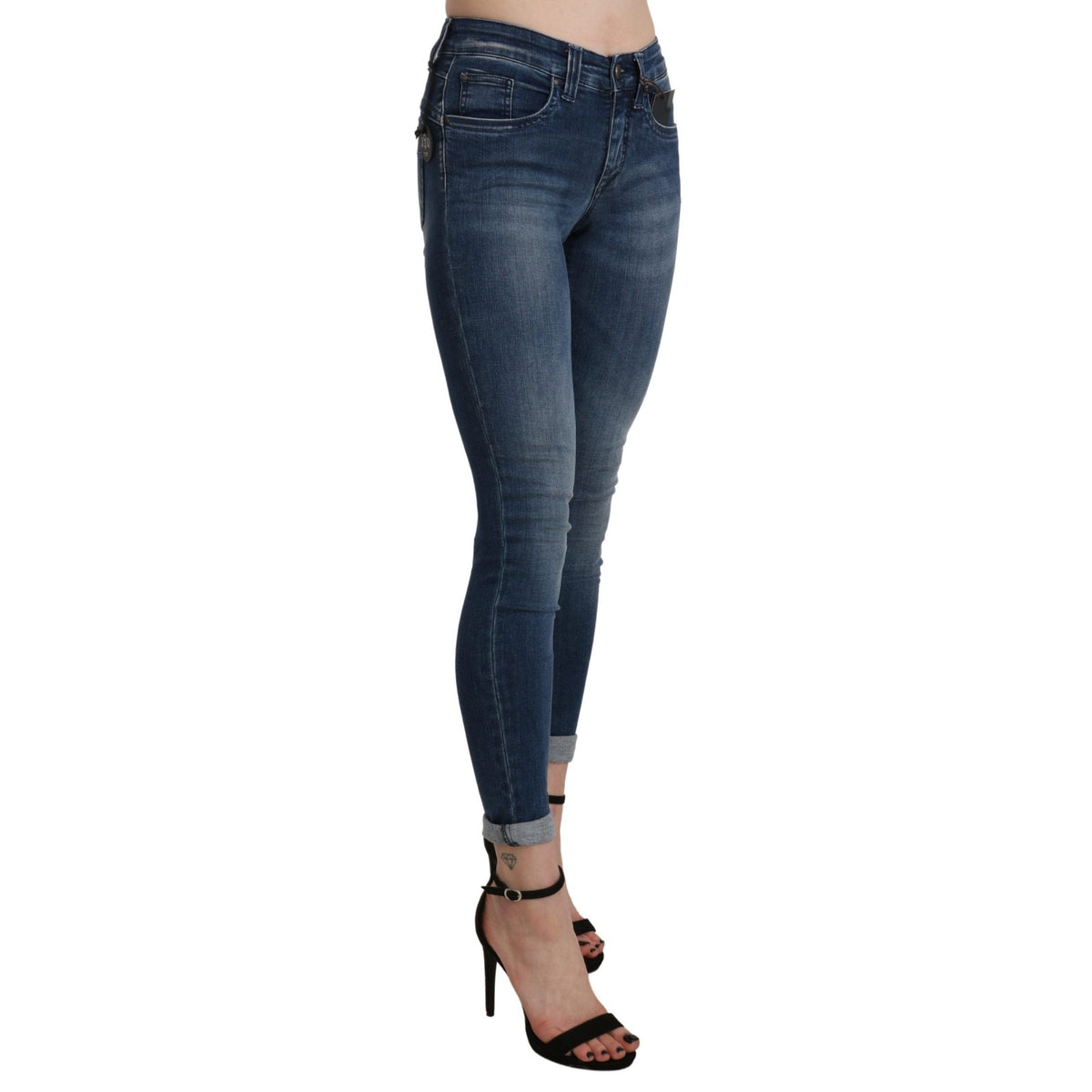 Ermanno Scervino Blue Washed High Waist Skinny Cropped Cotton Jeans