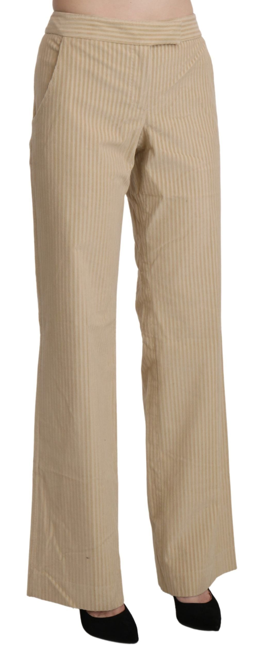 Ermanno Scervino Beige High Waist Flared Wide Leg Trouser Pants Ermanno Scervino