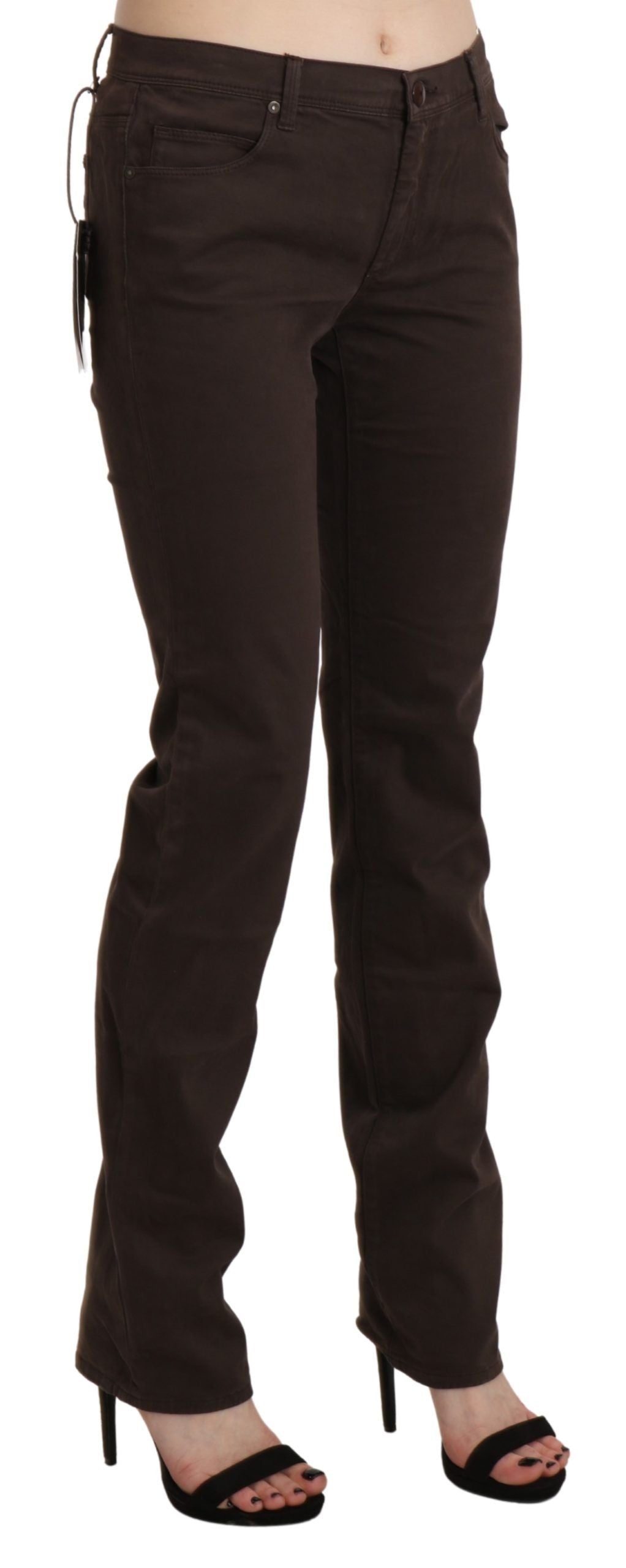 Ermanno Scervino Brown Mid Waist Skinny Slim Trouser Cotton Jeans Ermanno Scervino