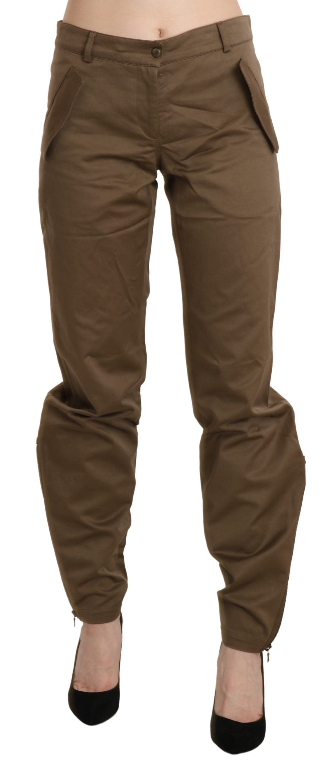 Ermanno Scervino Brown Mid Waist Straight Cotton Pants Ermanno Scervino