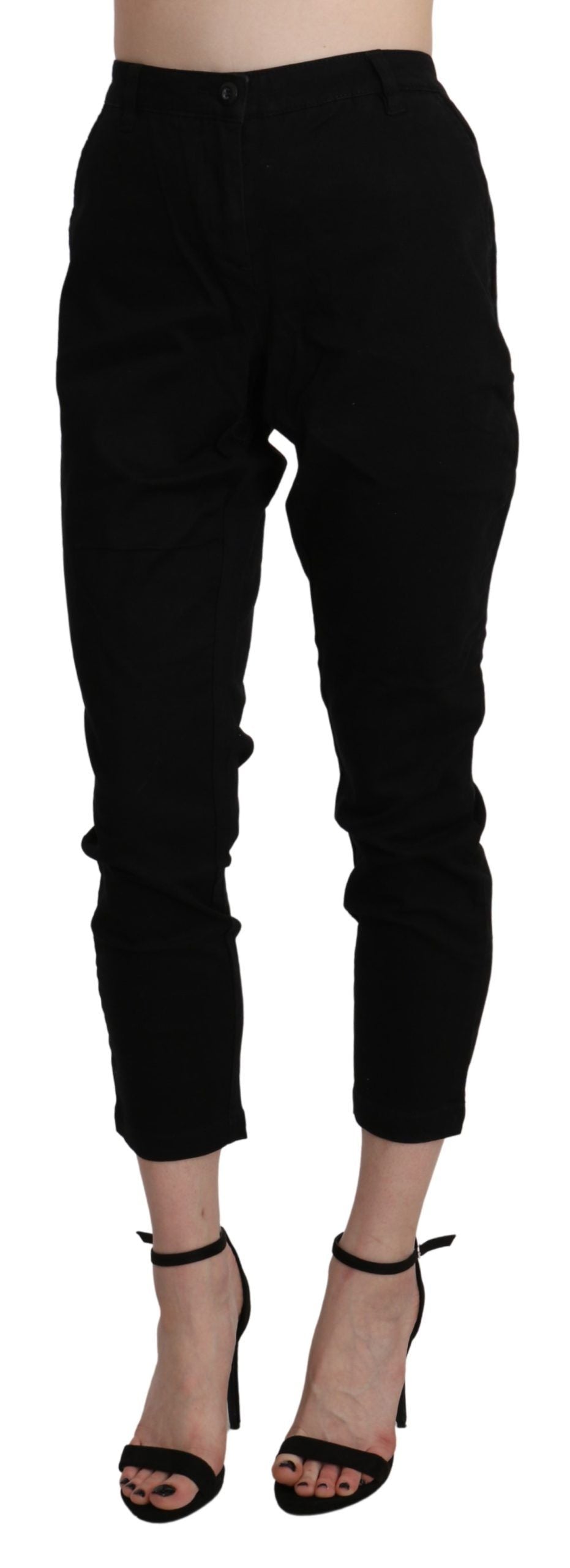 Acht Black High Waist Skinny Cropped Cotton Capri Pant Acht