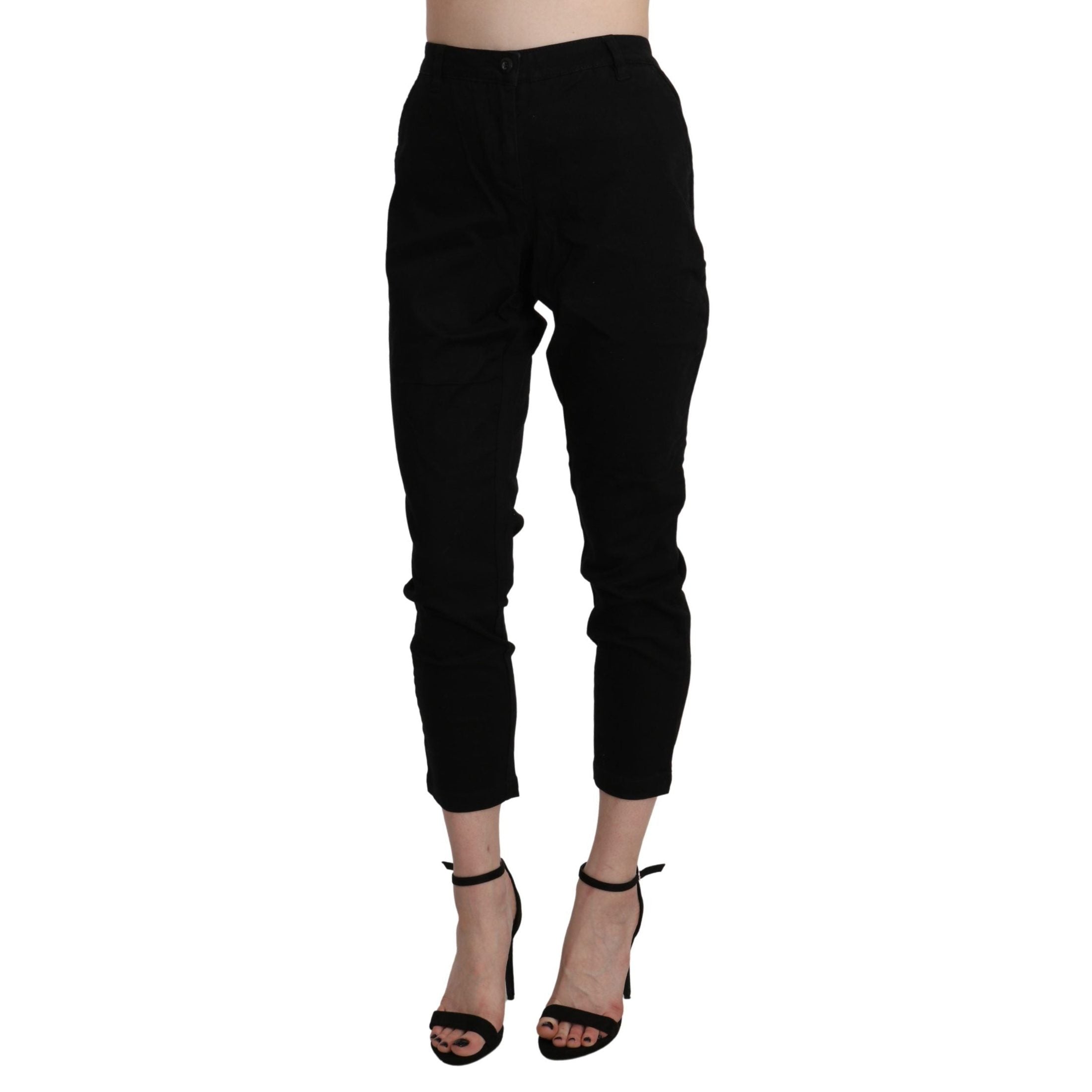 Acht Black High Waist Skinny Cropped Cotton Capri Pant