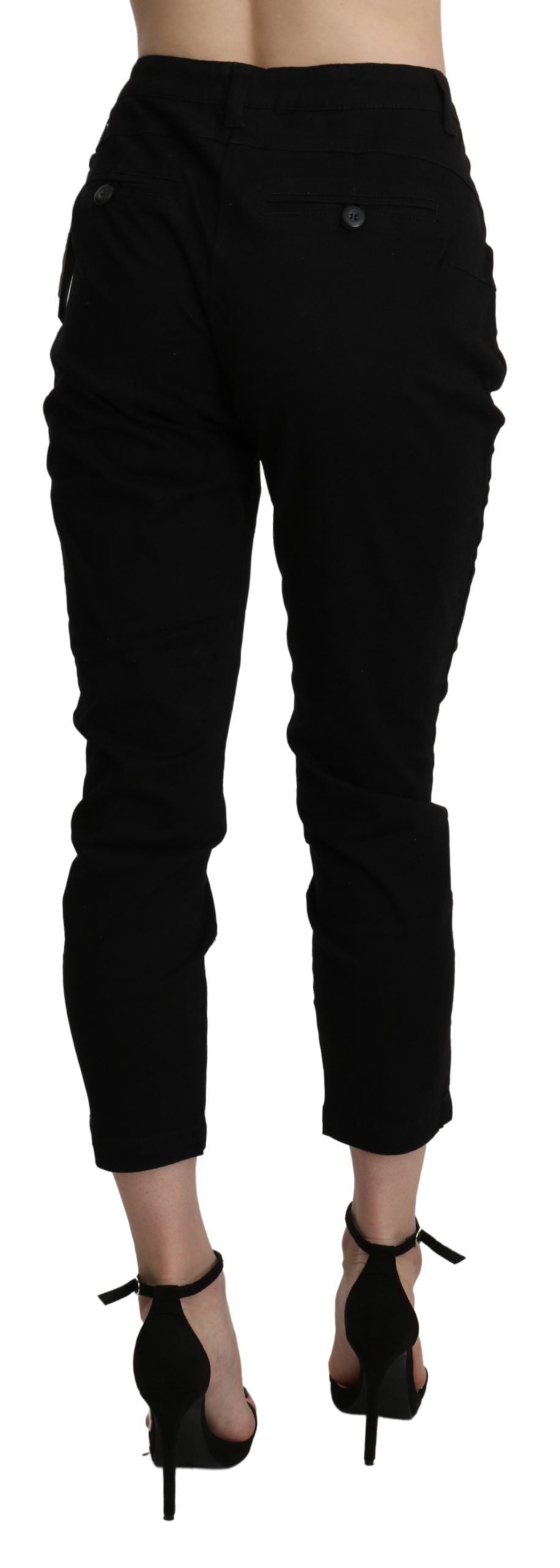 Acht Black High Waist Skinny Cropped Cotton Capri Pant Acht
