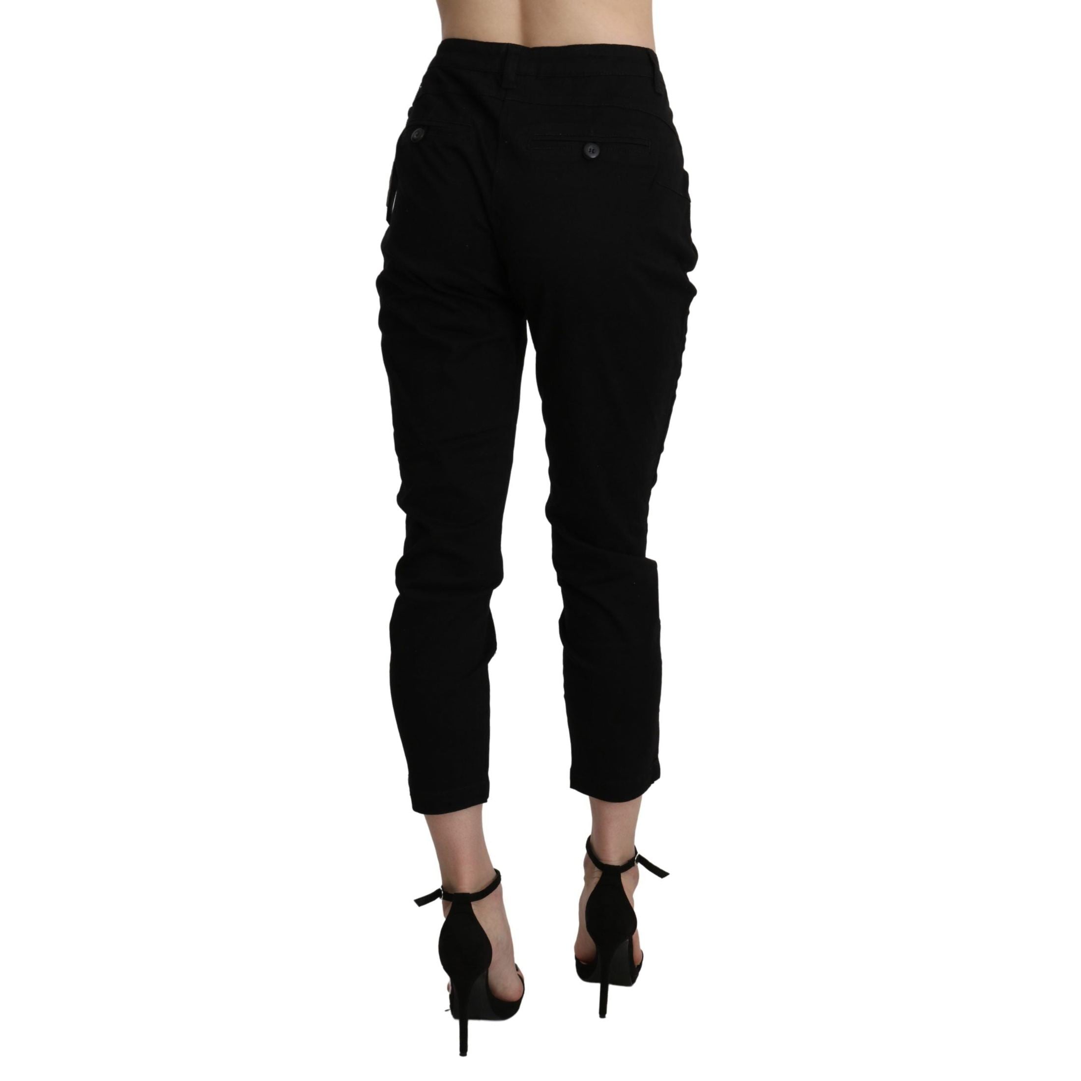 Acht Black High Waist Skinny Cropped Cotton Capri Pant