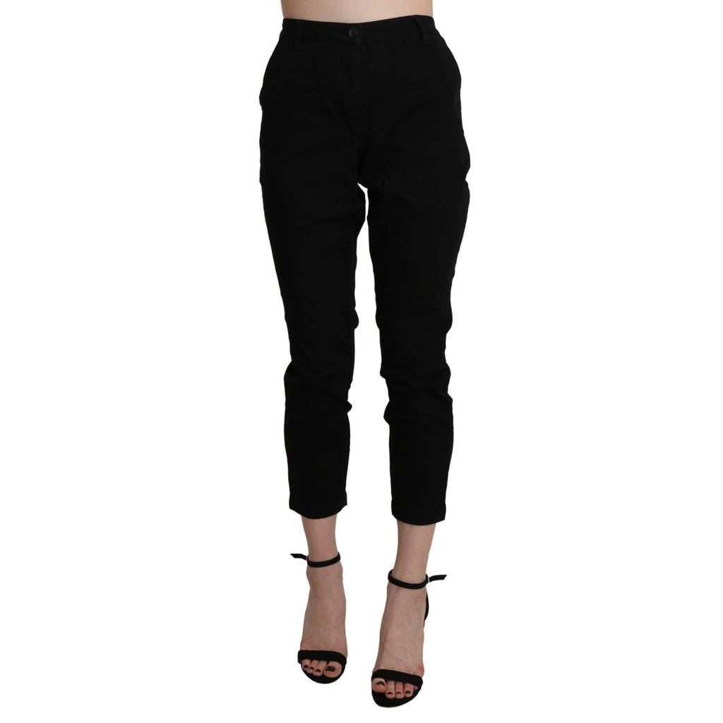 Acht Black High Waist Skinny Cropped Cotton Capri Pant