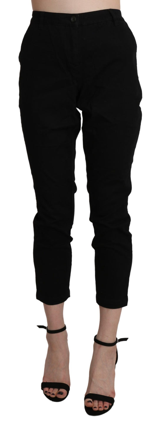 Acht Black High Waist Skinny Cropped Cotton Capri Pant Acht
