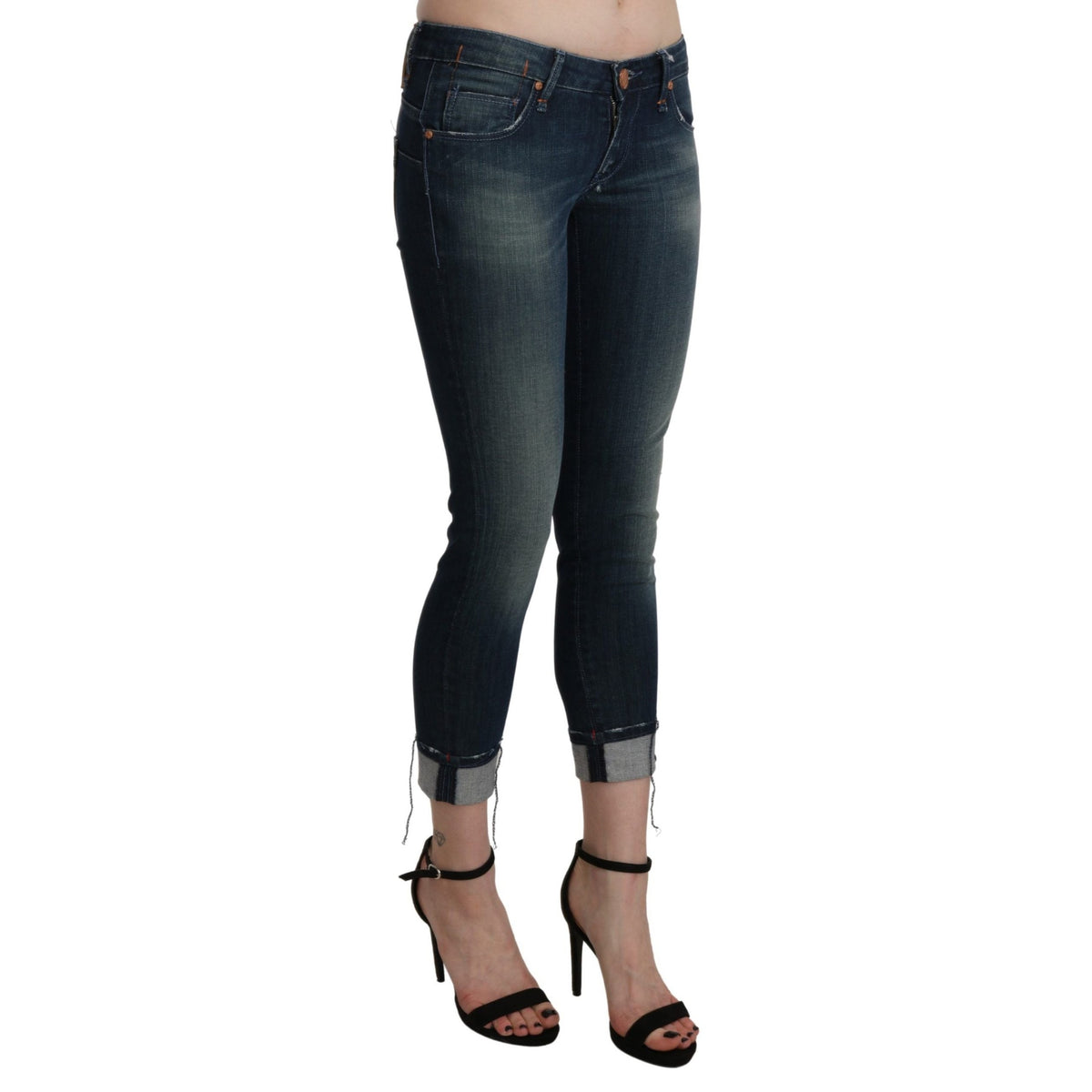Acht Blue Washed Low Waist Skinny Cropped Denim pant