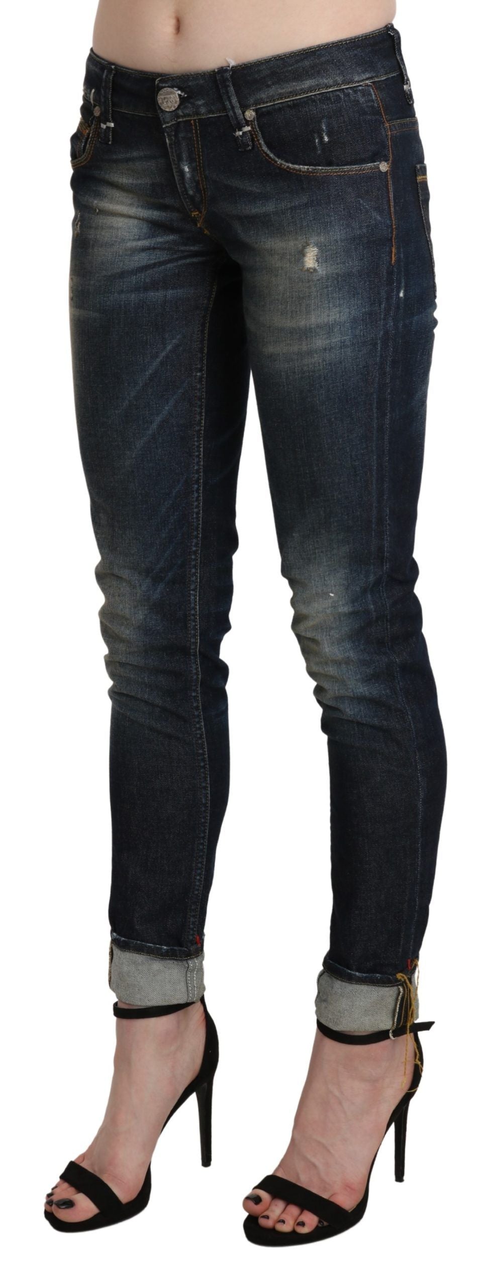 Acht Blue Washed Low Waist Skinny Cropped Denim Pant Acht