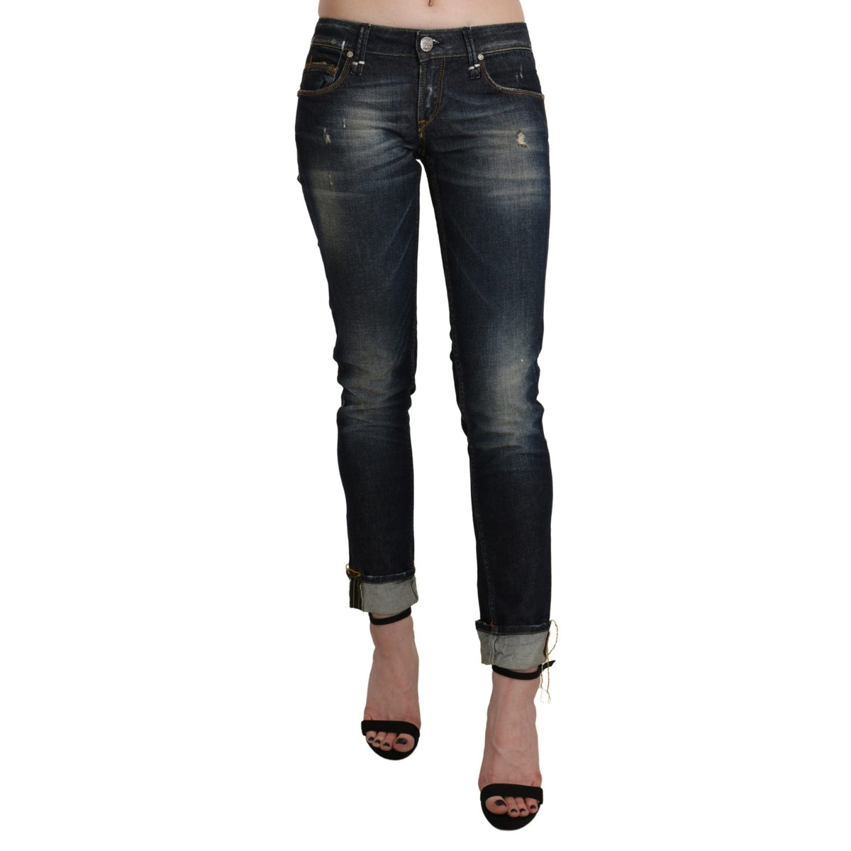 Acht Blue Washed Low Waist Skinny Cropped Denim Pant