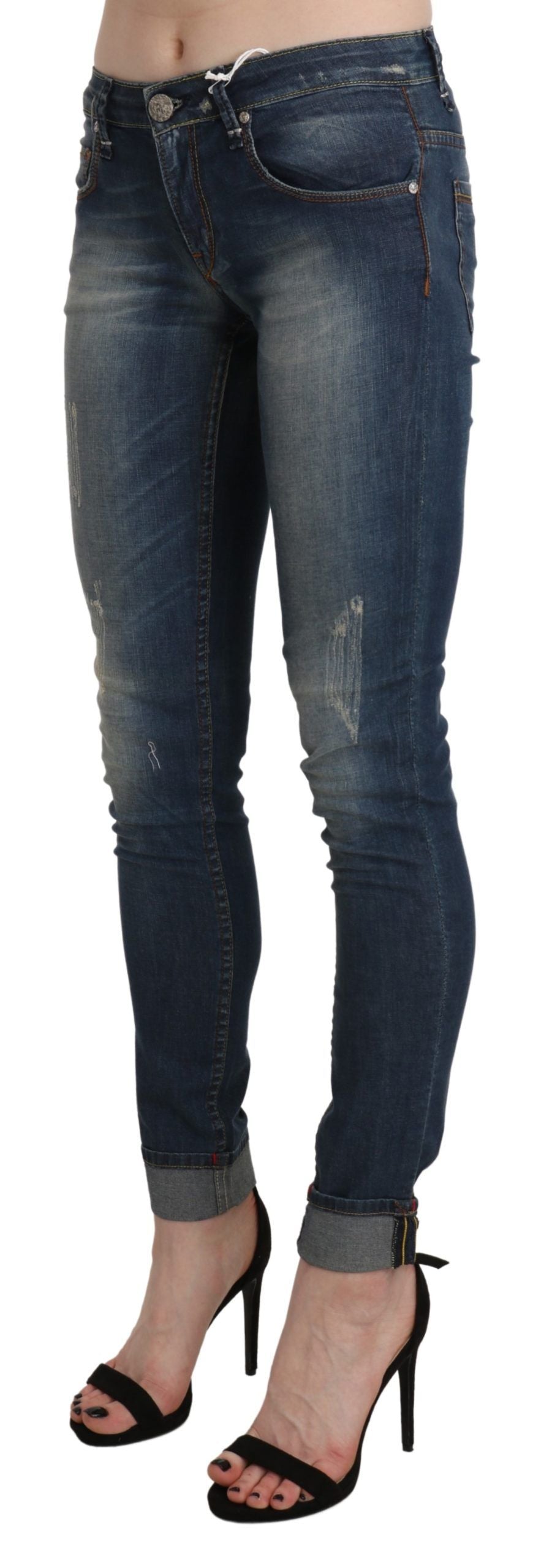 Acht Blue Washed Low Waist Skinny Cropped Denim Trouser Acht