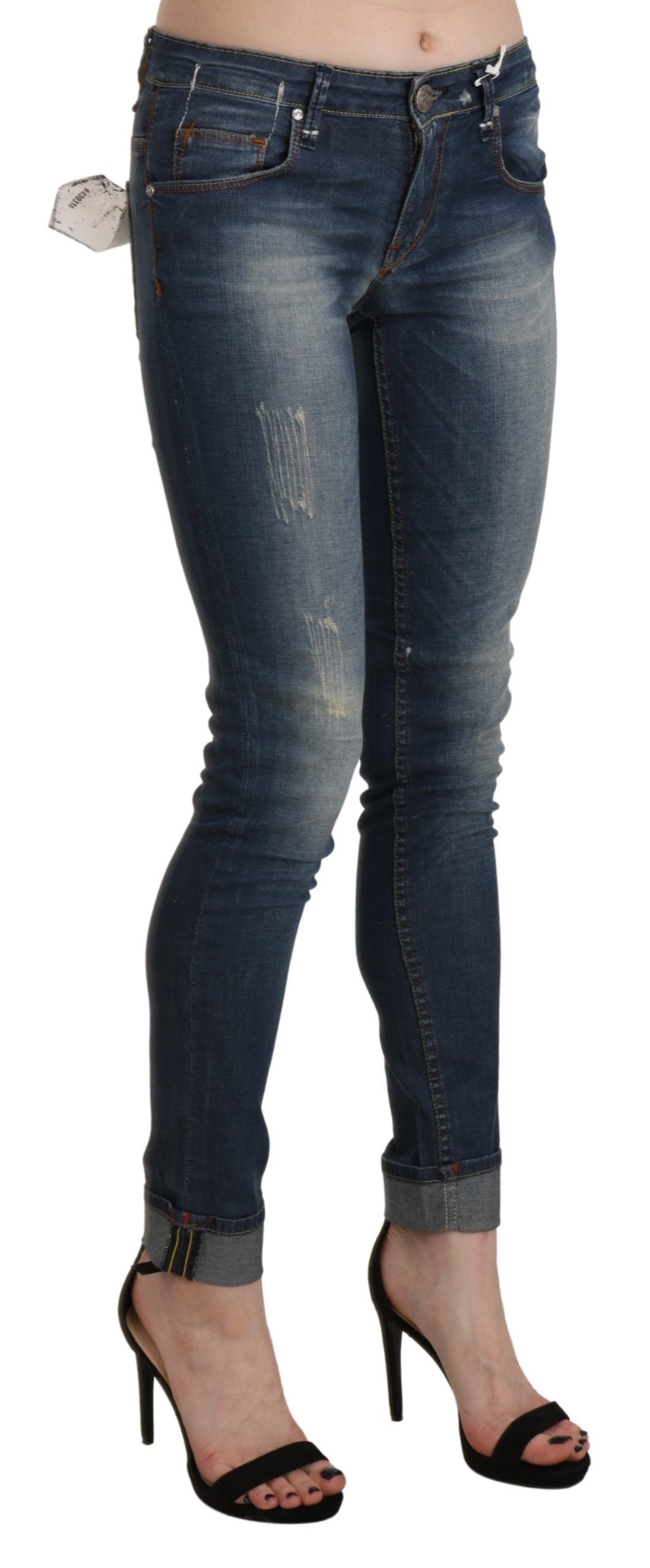 Acht Blue Washed Low Waist Skinny Cropped Denim Trouser Acht