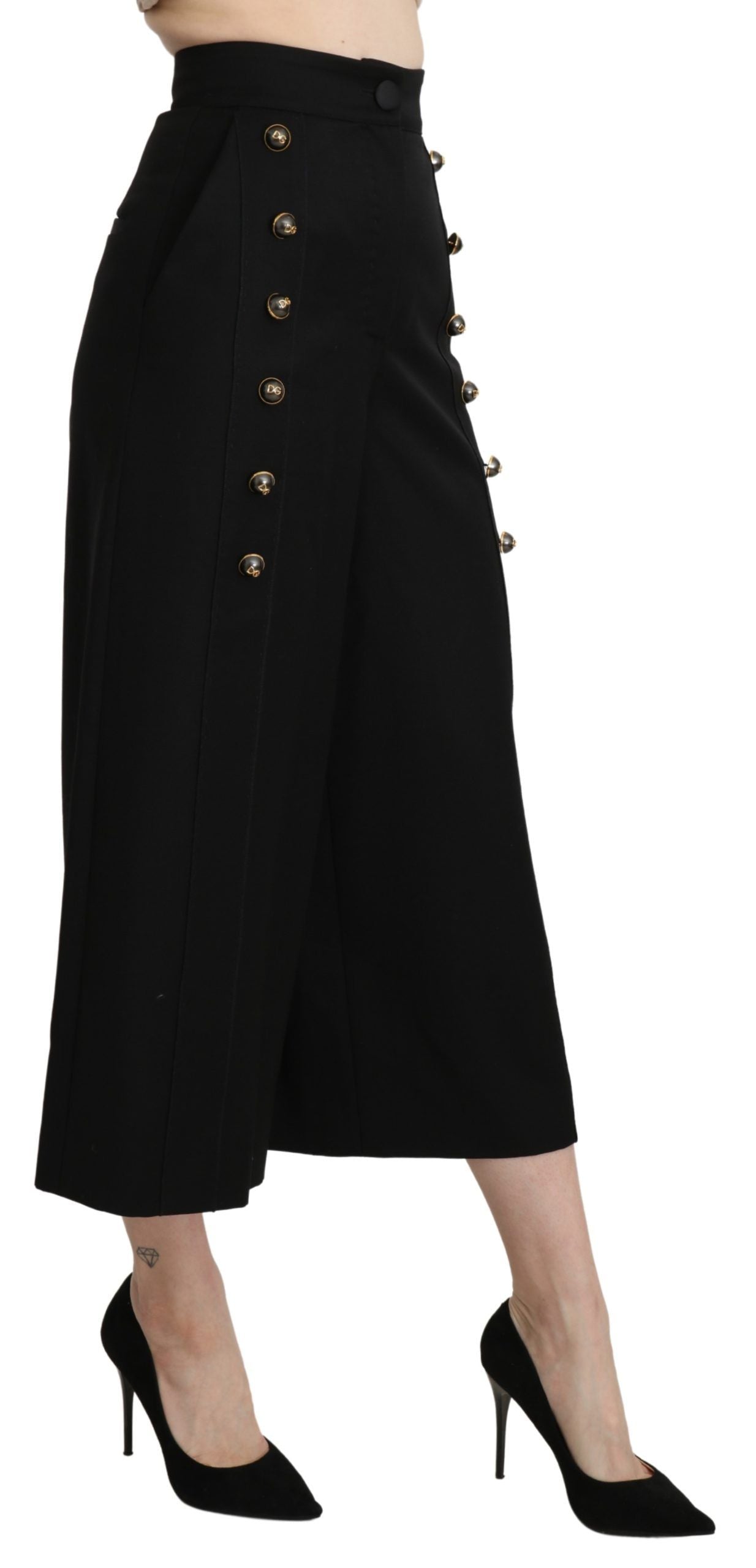 Dolce & Gabbana Black Wide Wool Leg Cropped Trouser Pant Dolce & Gabbana
