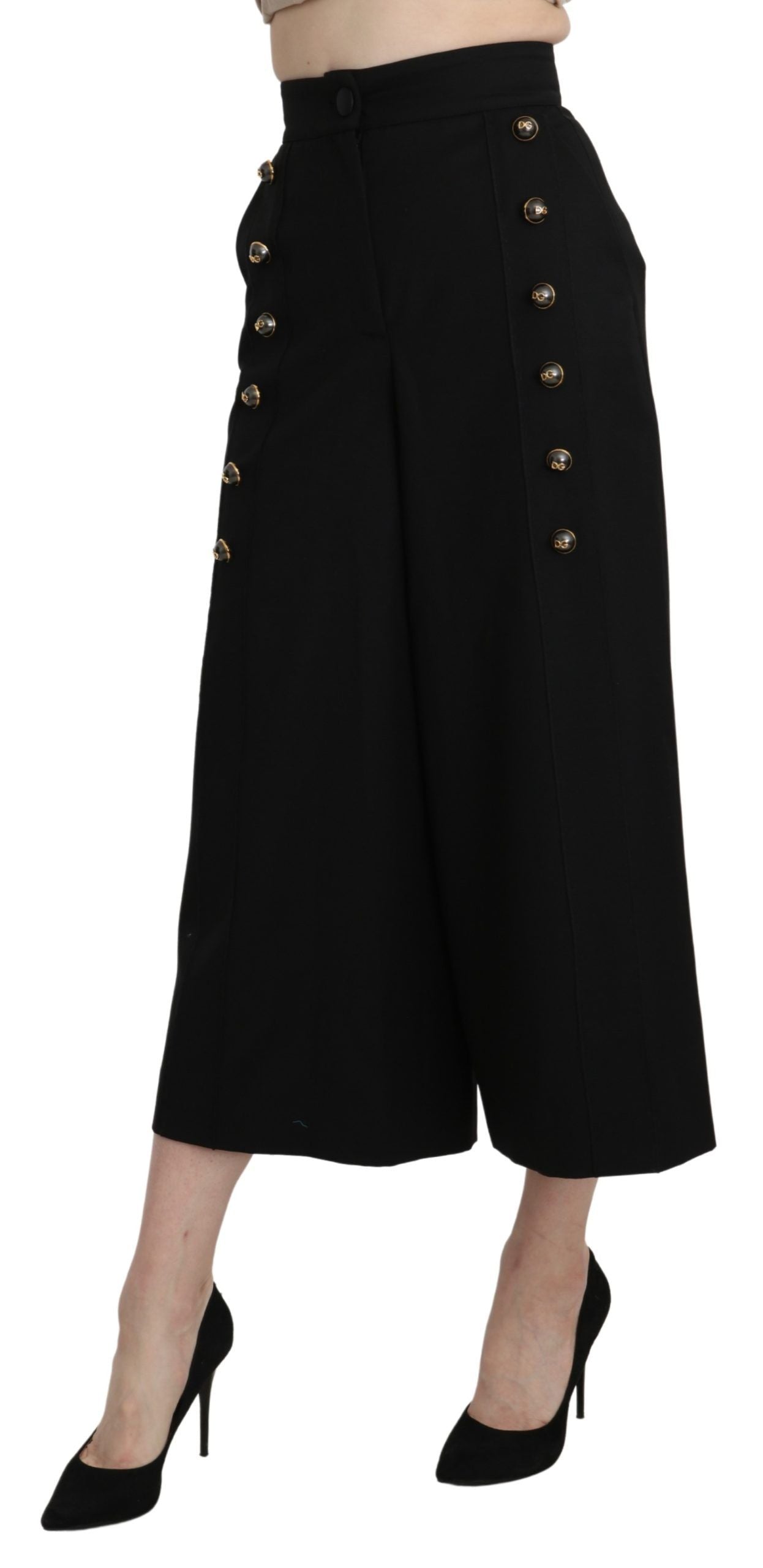 Dolce & Gabbana Black Wide Wool Leg Cropped Trouser Pant Dolce & Gabbana