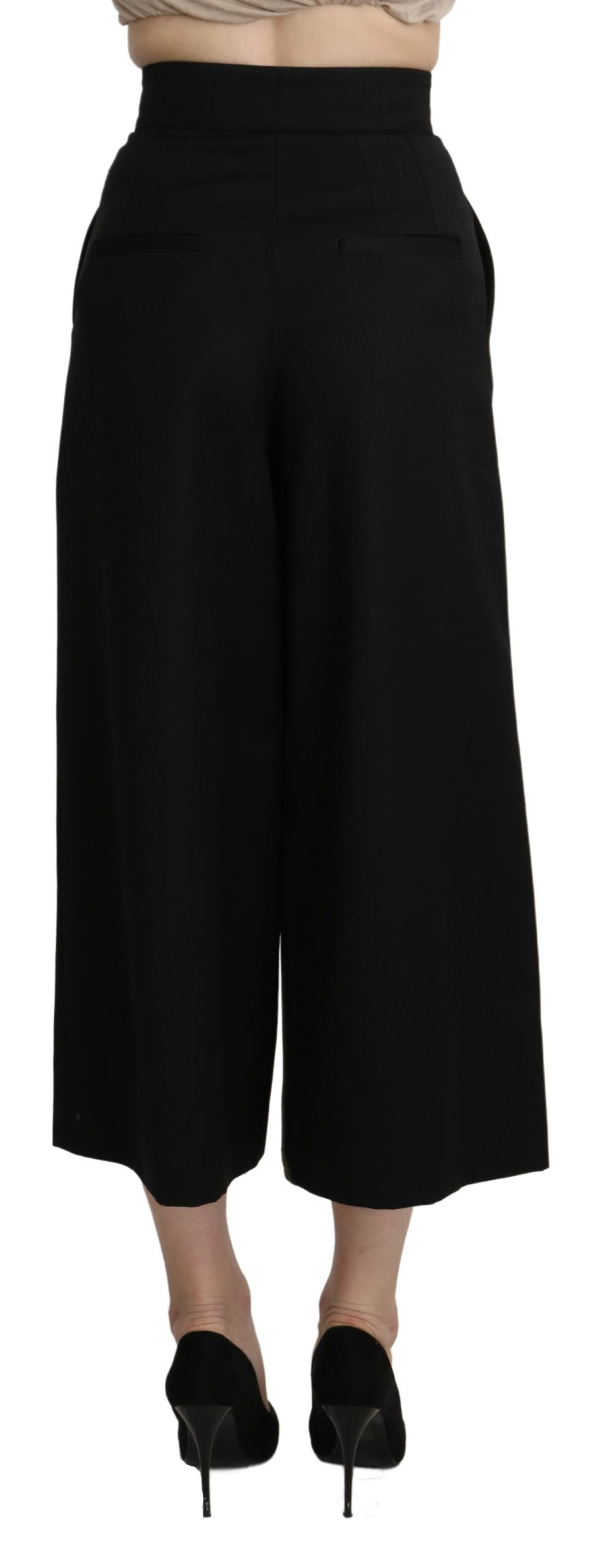 Dolce & Gabbana Black Wide Wool Leg Cropped Trouser Pant Dolce & Gabbana