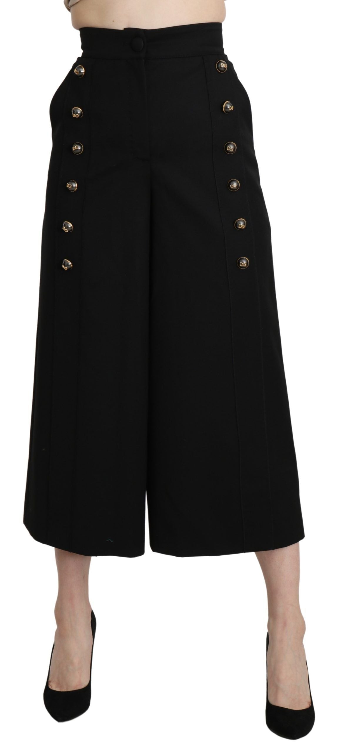 Dolce & Gabbana Black Wide Wool Leg Cropped Trouser Pant Dolce & Gabbana