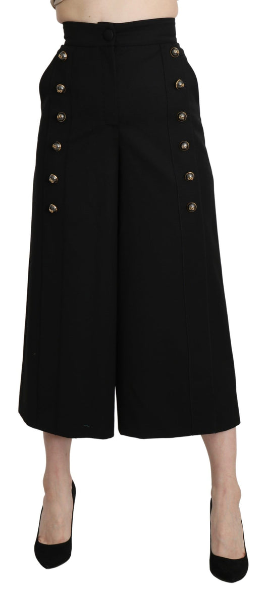 Dolce & Gabbana Black Wide Wool Leg Cropped Trouser Pant Dolce & Gabbana