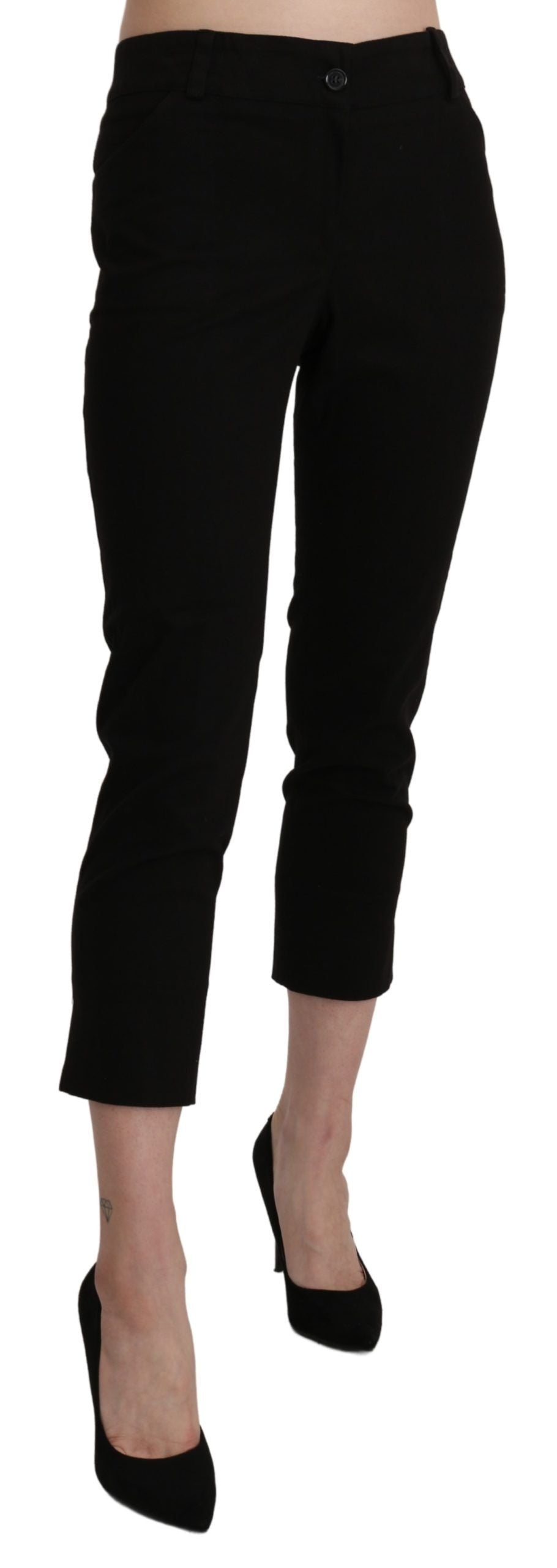 BENCIVENGA Black High Waist Skinny Cropped Dress Trouser Pants - Eljoys Fashion 