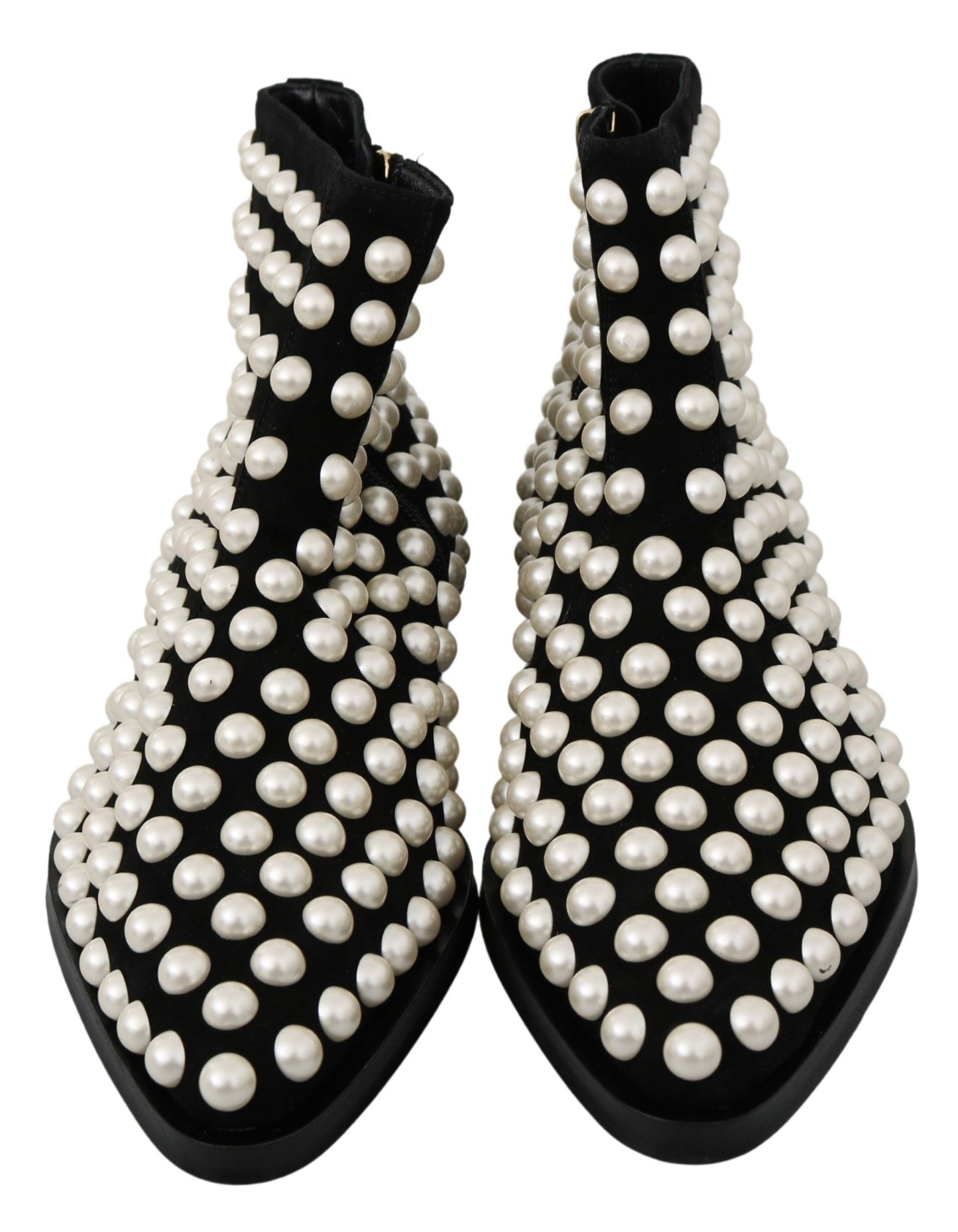 Dolce & Gabbana Black Suede Pearl Studs Boots Shoes Dolce & Gabbana