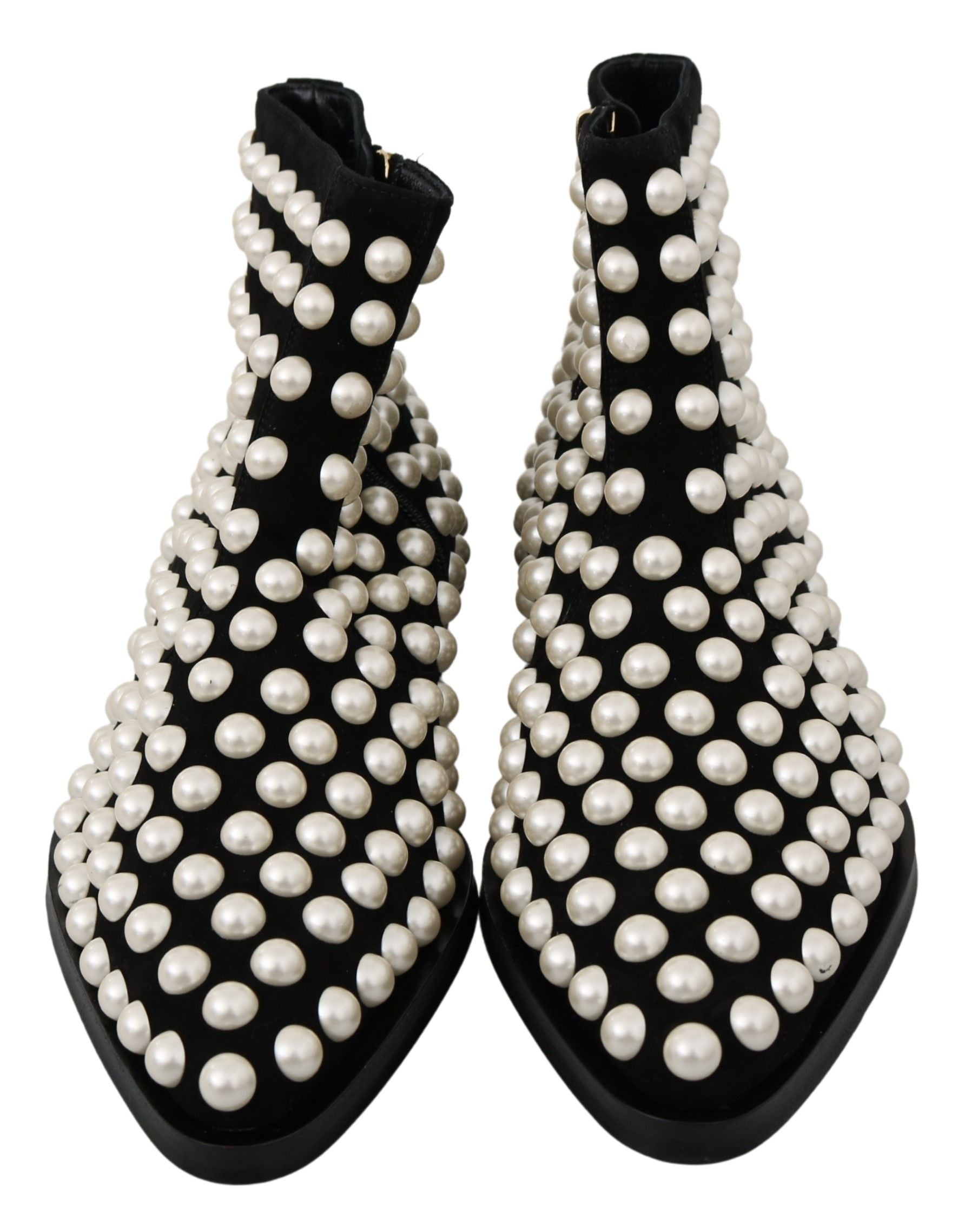 Dolce & Gabbana Black Suede Pearl Studs Boots Shoes Dolce & Gabbana