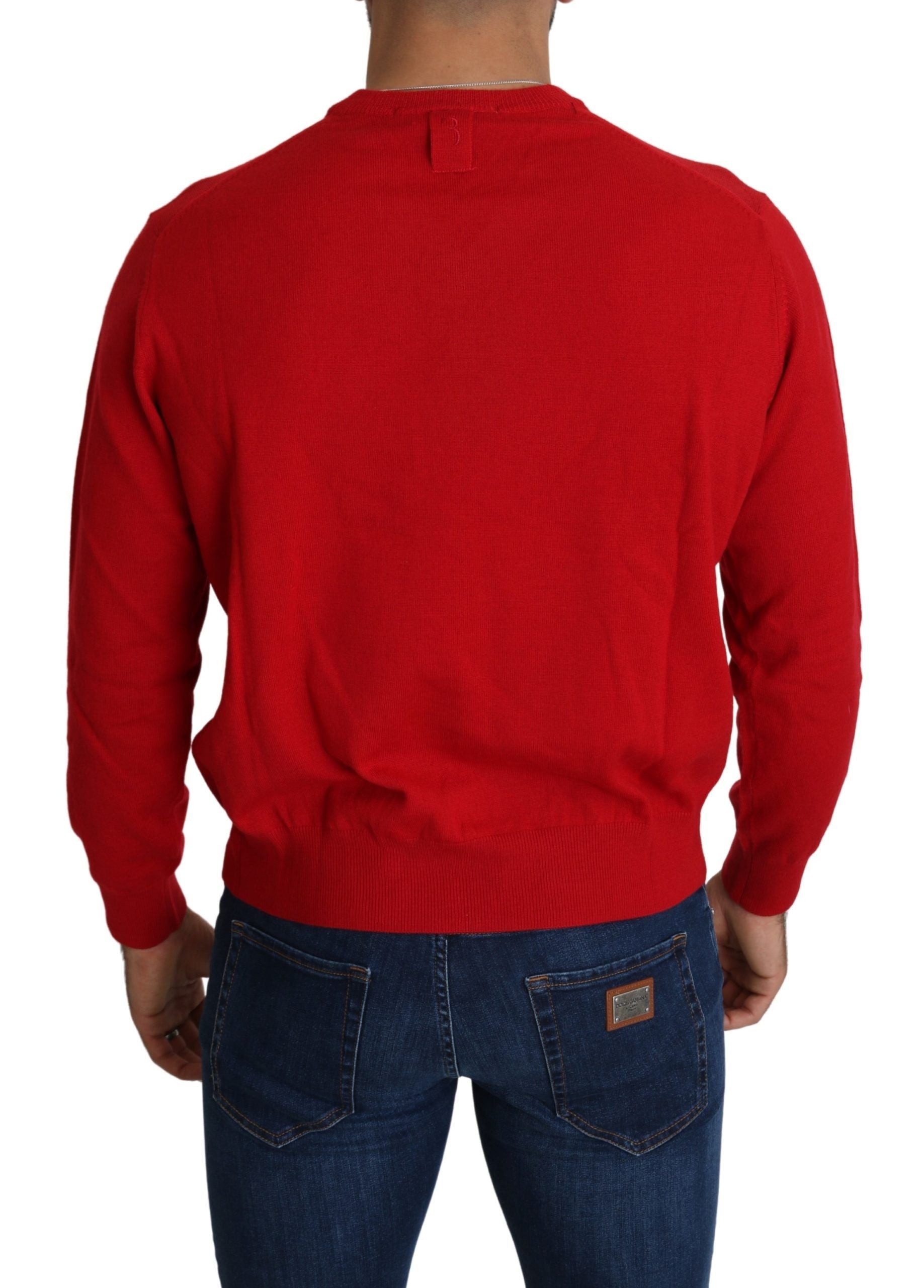 Billionaire Italian Couture Red V-neck Wool Sweatshirt Pullover Sweater Billionaire Italian Couture