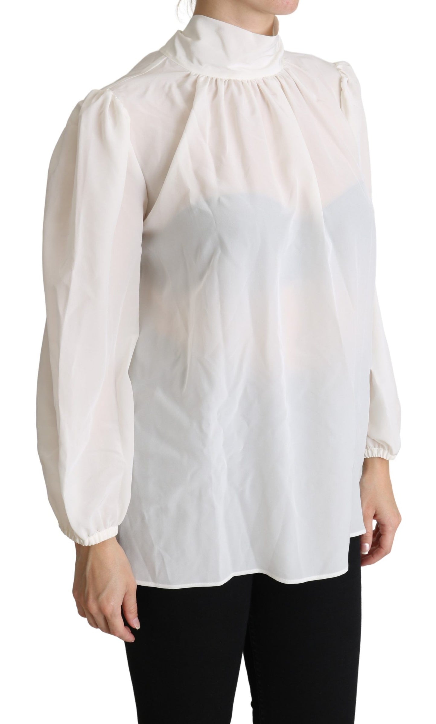 Dolce & Gabbana White Silk Pussy Bow Long Sleeved Top Blouse Dolce & Gabbana