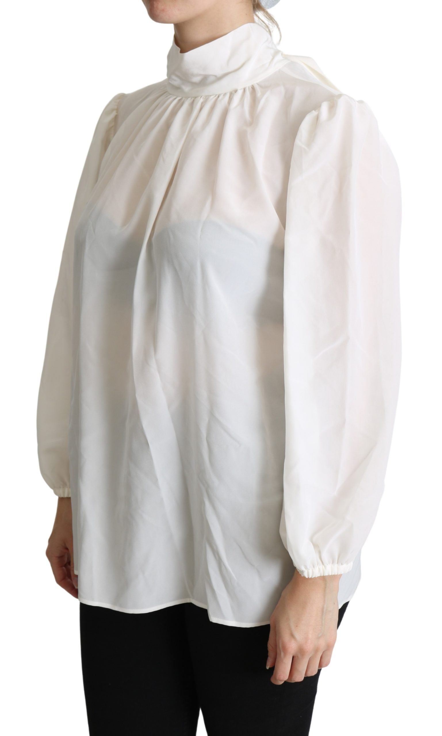 Dolce & Gabbana White Silk Pussy Bow Long Sleeved Top Blouse Dolce & Gabbana