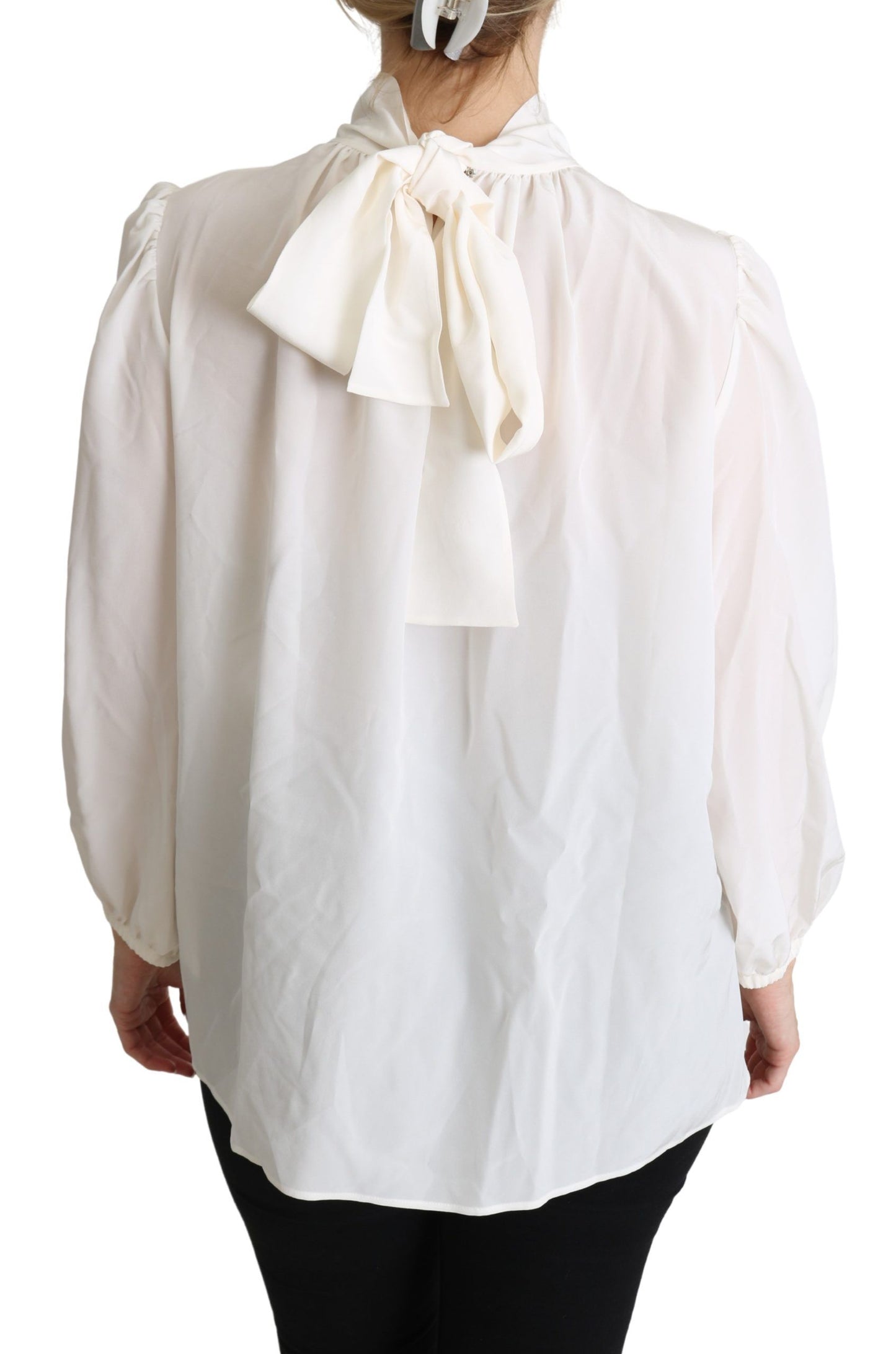 Dolce & Gabbana White Silk Pussy Bow Long Sleeved Top Blouse Dolce & Gabbana