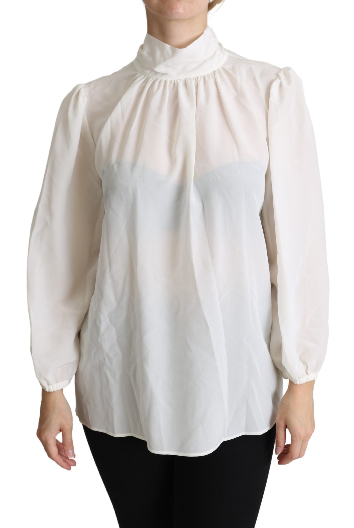 Dolce & Gabbana White Silk Pussy Bow Long Sleeved Top Blouse Dolce & Gabbana