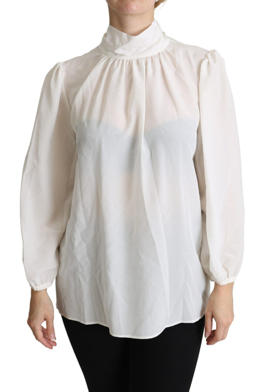 Dolce & Gabbana White Silk Pussy Bow Long Sleeved Top Blouse Dolce & Gabbana