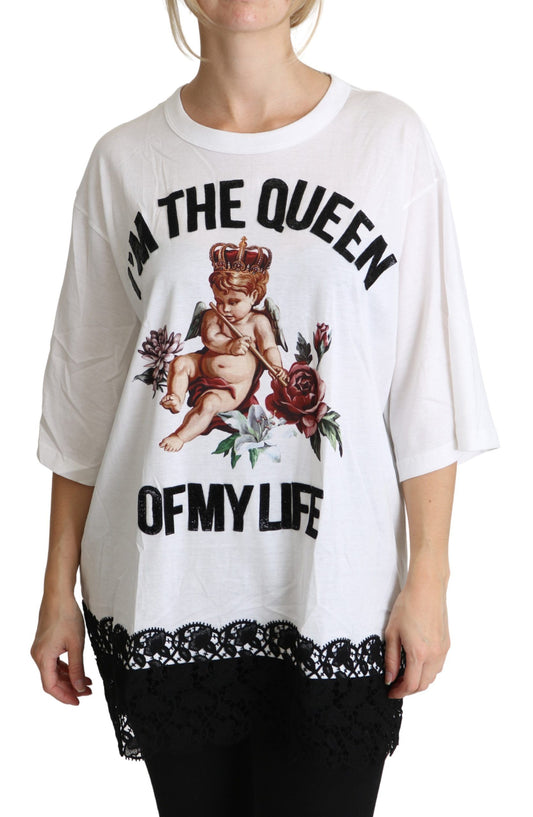 Dolce & Gabbana White Angel Print Cotton Round Neck Shirt Tops Dolce & Gabbana