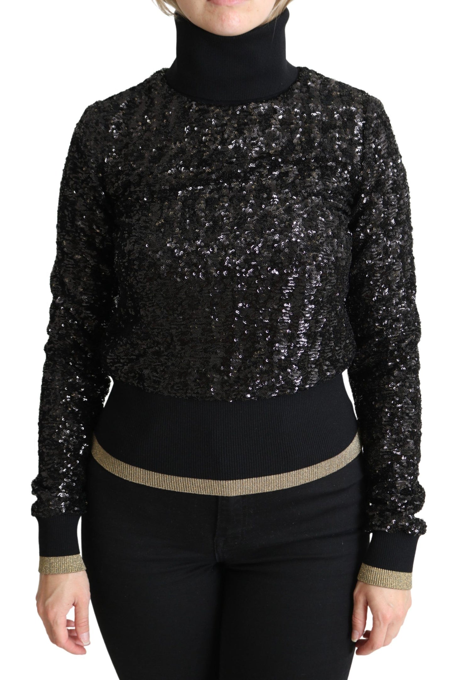 Dolce & Gabbana Black Sequined Knitted Turtle Neck Sweater Dolce & Gabbana