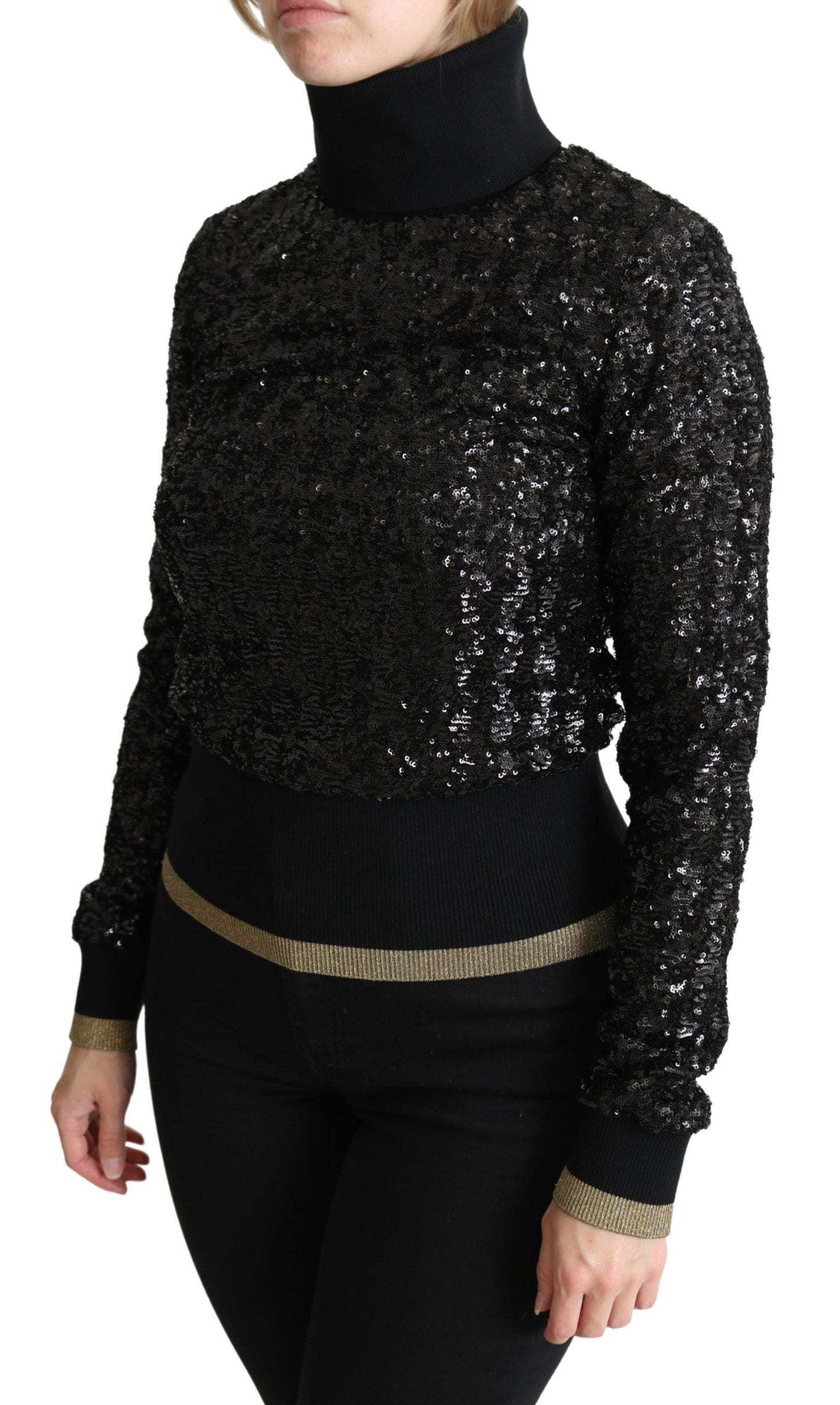 Dolce & Gabbana Black Sequined Knitted Turtle Neck Sweater Dolce & Gabbana