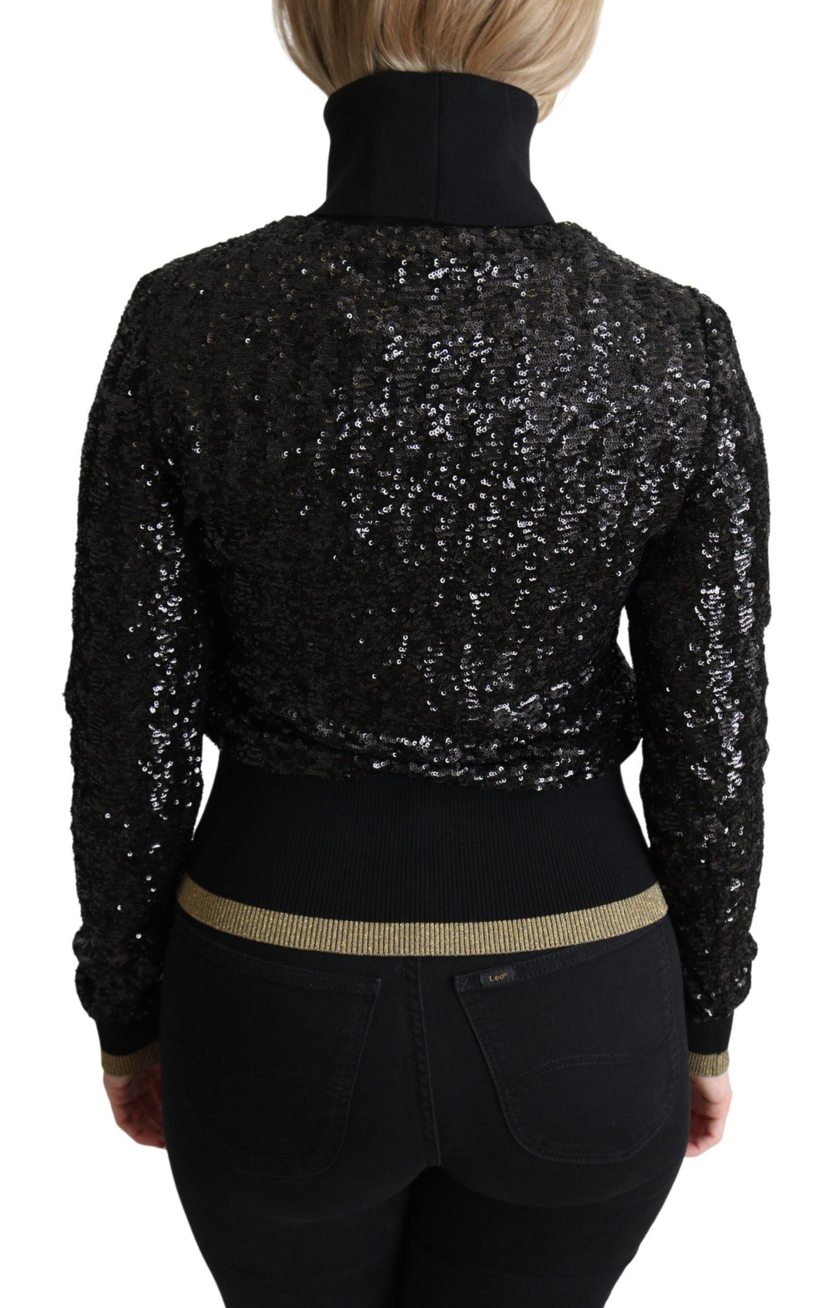 Dolce & Gabbana Black Sequined Knitted Turtle Neck Sweater Dolce & Gabbana